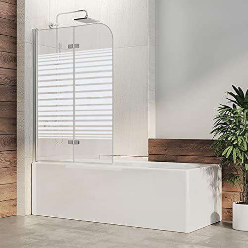 100x140cm Badewannen-Aufsatz Milchglas Streifen Duschwand für Badewanne faltbar 180°Faltwand aus 6mm ESG-Sicherheitsglas Duschabtrennung | LINKS