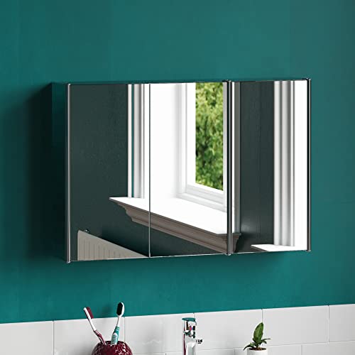 Bath Vida Designs Tiano Badezimmerschrank, dreifacher Spiegel, Wandmontage, moderner Aufbewahrungsschrank aus Edelstahl, Silber