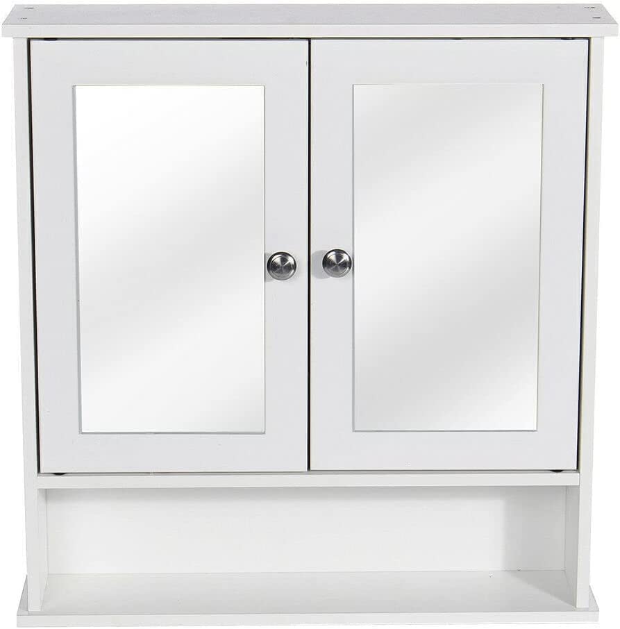 Generisch Bathroom Cabinet Wand-Aufbewahrungsschrank, Badezimmer-Aufbewahrungsmöbel aus Holz, an der Wand montierter Aufbewahrungsschrank mit doppelten Spiegeltüren, verstellbares Regal, 56 cm