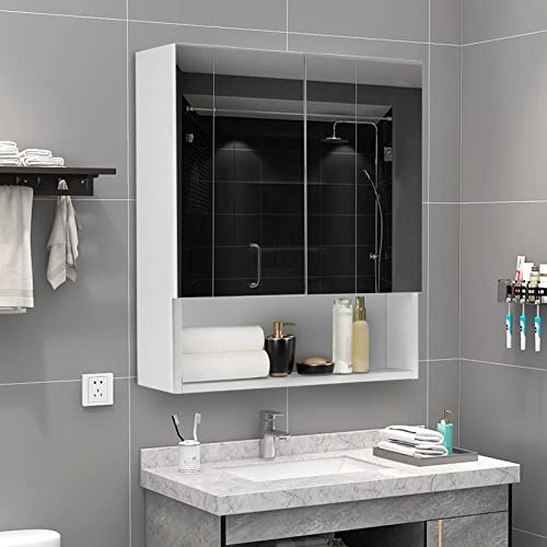 TUKAILAI Spiegelschrank Badezimmerschrank mit 2 Spielgeltüren und zusätzlicher Ablage Aufbewahrungsschrank mit verstellbaren Regalebenen Wandschrank Medizinschrank Hängeschrank für Badezimmer Weiß
