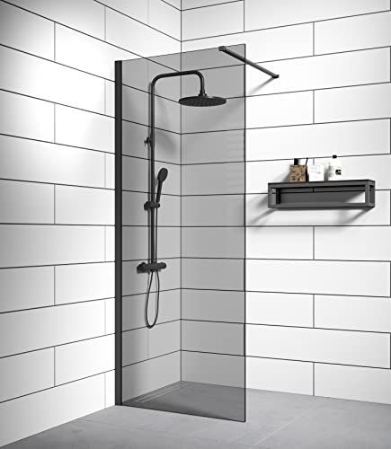 Badplaats B.V. Duschwand Rizani 80 x 200cm Glas Duschabtrennung Schwarz - Walk-In Dusche Nano Duschtrennwand