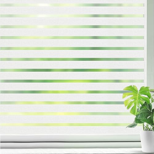 Qualsen Fensterfolie Blickdicht Sichtschutzfolie Fenster Fensterfolie Selbsthaftend Blickdicht Milchglasfolie Klebefolie Fenster Fensterfolie Sichtschutz Folie Anti-UV(44,5 x 200 cm, Frosted Stripe)