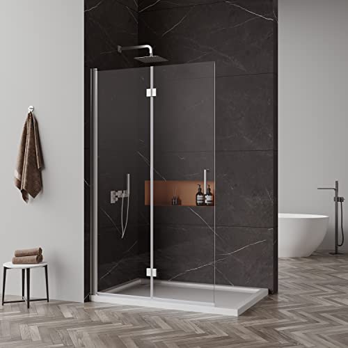 Goezes Walk in Duschwand 120x195cm Doppel Faltbar Walk-in Duschabtrennung Walk in Dusche 6mm ESG Nano Glas