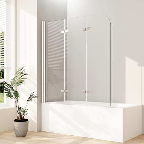 Boromal Duschwand für badewanne, Duschwand 120x140cm 3-teilig Faltbar Badewannenaufsatz Duschtrennwand Duschabtrennung mit 6mm Nano Easy Clean Glas