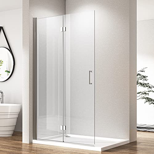 Walk in Duschwand 120x195 cm Faltbar Walk-in Dusche, Goezes Falttür 120cm Duschtrennwand Walk-in Duschabtrennung aus 6mm ESG Sicherheitsglas mit Nano Beschichtung, Walk in Dusche Höhe: 195cm