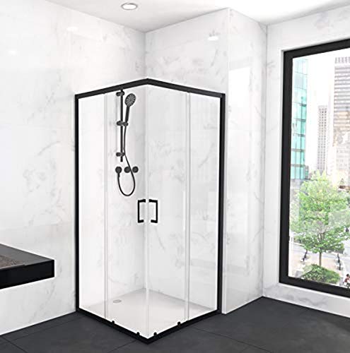 MARWELL Factory Duschkabine 90x90x200 cm - Eckdusche Dusche mit matten Aluminiumrahmen in schwarz - Duschabtrennung mit Schiebetür