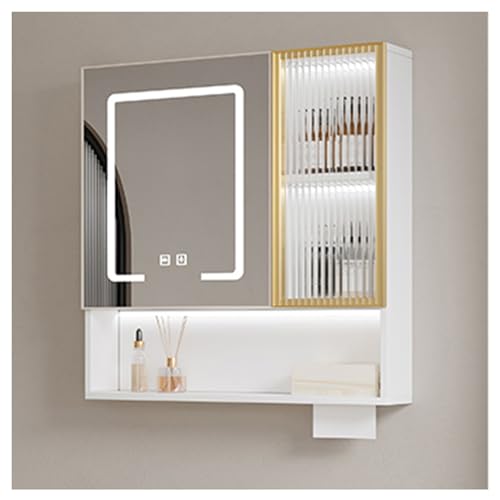 Smart Badezimmer-Spiegelschrank mit Anti-Beschlag-Glastür, Wandmontage, HD-LED-Spiegelbox mit offenem Ablagefach, staubdicht, modernes Design