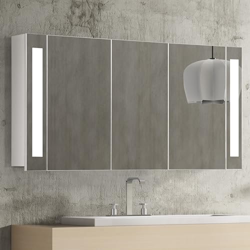 HAPA Design Spiegelschrank 120cm. Einfache Montage, in der EU produziertes Qualitätsprodukt, tauschbares LED Licht, Steckdose und Schalter, weiß