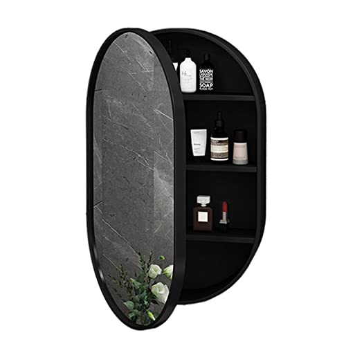 Ovaler Badezimmer-Spiegelschrank mit Licht- und Beschlagaufbewahrung, Wandmontage, Medizinschrank aus Holz für Kosmetikspiegel, stilvoller Badezimmer-Organizer