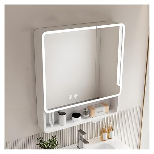 Badspiegelschrank led,badezimmerschrank hängend,Badezimmer spiegelschrank mit Beleuchtung,Berührung Sensorschalter,2/3 Türen Badspiegelschrank,Entnebelung, Beleuchtung(B,1-L80xW88CM/L31.5xW34.6IN)