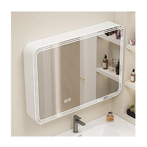 Badezimmer spiegelschrank，Medizinschrank aus Aluminium mit abgerundeten Ecken,spiegelschrank bad mit beleuchtung，360°-Lichtleiste,Aufputz- und Unterputzmontage,Grau,Weiß(White,W90cm*H70cm/35in*28in)