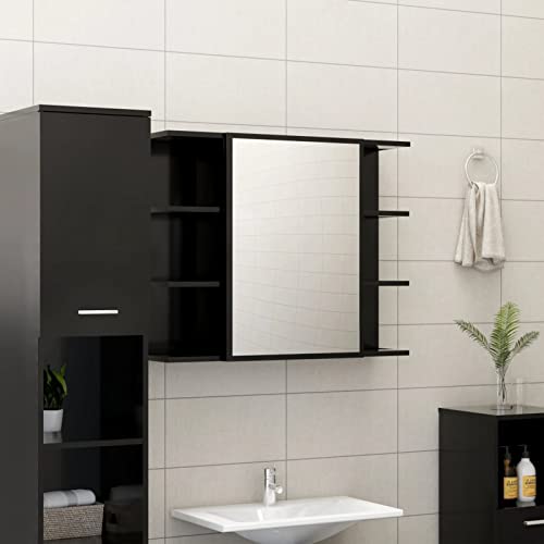 LAPOOH Bad-Spiegelschrank Schwarz 80x20,5x64 cm Holzwerkstoff, Alibertschrank Bad, Badschrank, Badezimmerschrank, Badezimmerspiegelschränke, Badezimmer-spiegelschrank