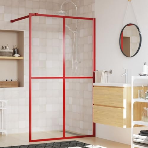 Home Items, Walk-in Duschwand mit klarem ESG-Glas, rot, 140 x 195 cm, passend für Möbel