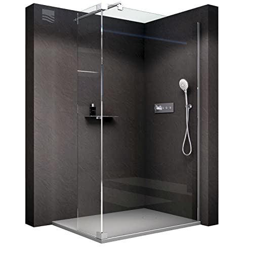 BERNSTEIN Duschwand 120x200 cm ESG Glas 8mm Walk-In Duschabtrennung NT109 Klarglas mit Spritzschutz Glas-Duschwand Dusche Duschtrennwand