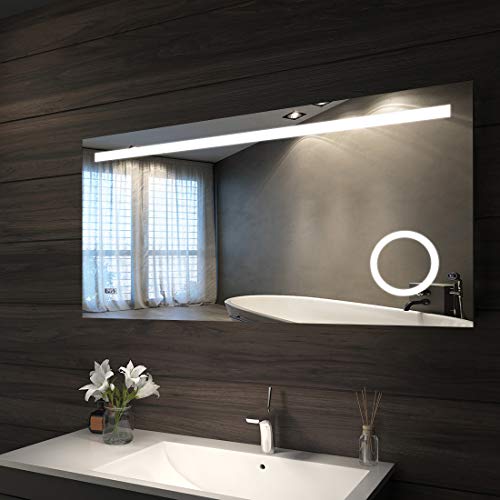 Bad Spiegel mit LED Beleuchtung 120x60 cm Badspiegel Badezimmerspiegel mit Sensor-Schalter Schminkspiegel und...