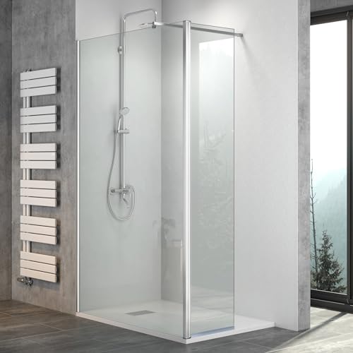 WITEN&NOCK Walk in Dusche 100x195cm Duschwand mit 40cm Seitenelement als Spritzschutz 8 mm NANO Glas Duschtrennwand Duschkabine für Badzimmer