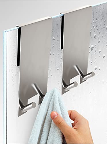 2 Haken für Duschwand - Ohne Bohren - Innen gepolstert - Rostfreier Edelstahl - Für Glasstärken von 6-12 mm