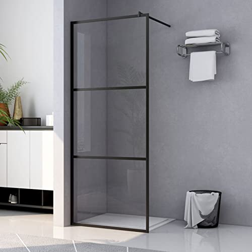 LAPOOH Duschwand für Begehbare Dusche ESG-Klarglas Schwarz 115x195 cm, Duschrückwand, Duschabtrennung, Glaswand Dusche, Duschglaswand, Duschtrennwand
