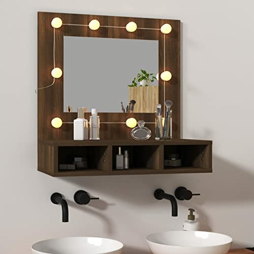 GuyAna Spiegelschrank mit LED Braun Eiche-Optik 60x31,5x62 cm Spiegelschrank Bad Mit Beleuchtung SpiegelschräNke FüRs Bad Badezimmerspiegel Schrank
