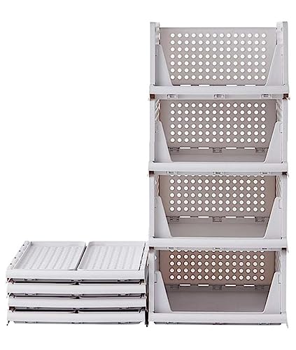 RMAN 4er Set Kleiderschrank Organizer Schubladenbox Stapelbare Faltbaren Regal Aufbewahrungsbox Stapelbaren Schrank Schubladen Plastik Lagerkisten für Zuhause Schlafzimmer Küche (Weiß)