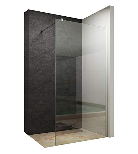 AQUABATOS 110x200cm Walk In Dusche 10mm Klarglas mit Nano Beschichtung Duschwand Glas Duschabtrennung Duschtrennwand Glastrennwand Glaswand für Duschwanne mit 90° Stabilisator