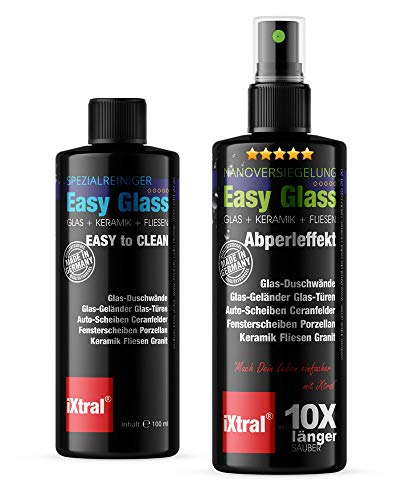 iXtral® Dusche + Fenster Glasversiegelung Reinigung dauerhaft 2-in-1 Set mit Nano-Glasreiniger für Lotuseffekt Abperleffekt gegen Kalk & Schmutz, nicht für Acrylglas