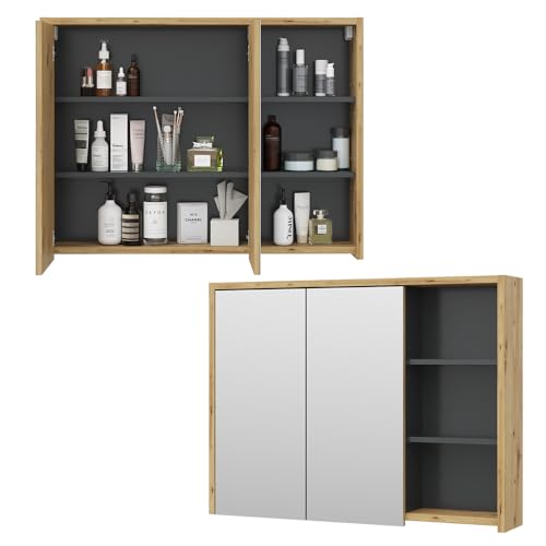 Vicco Bad Spiegelschrank Viola, Anthrazit/Eiche, 100 x 75 cm