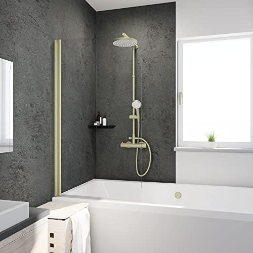 Schulte Duschwand 1-teilig Pendelbar in Gold, 80 x 140 cm, 5 mm Sicherheits-Glas, Duschabtrennung für Badewanne