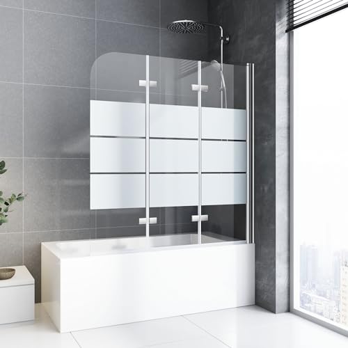 Duschwand für Badewanne faltbar 3 teilig 130 x 140 cm Gestreift Badewannenfaltwand Duschtrennwand 6mm Nano Glas Duschabtrennung Badewanne
