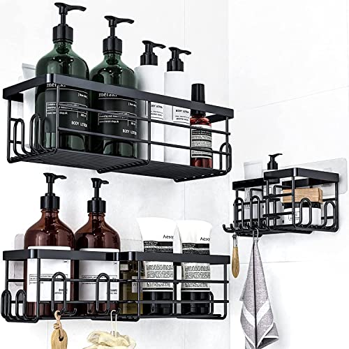 Uamector Duschablage ohne Bohren, 3 Stück Badezimmer Regal, Rostfrei Schwarz Duschregal für Shampoo und Duschgel (Schwarz)