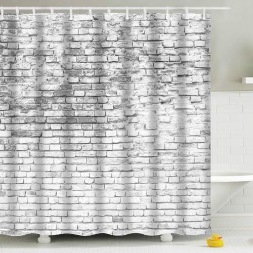 Duschvorhang 180x200 cm Ziegelwand Shower Curtains 3D Grau Duschvorhänge Anti Schimmel Textil Bad Vorhang aus Waschbar Polyester Stoff für Badewanne B3463