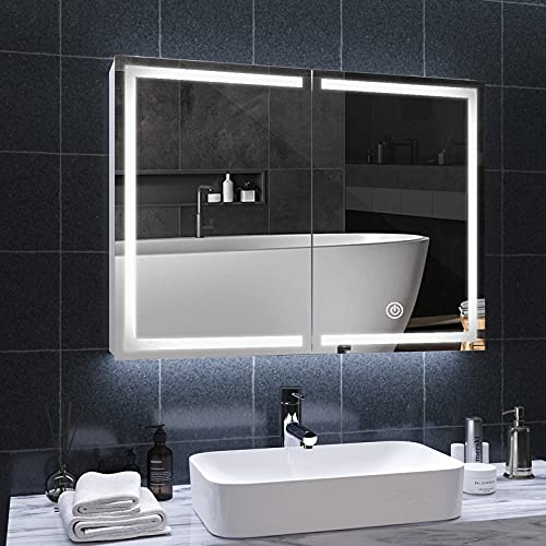 DICTAC spiegelschrank Bad mit LED Beleuchtung und Steckdose doppelspiegel 80x13.5x60cm badschrank mit Spiegel...