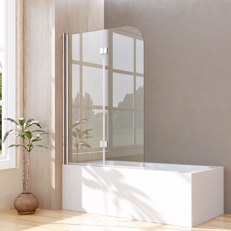 Duschwand für Badewanne 2-teilig 120x140cm Faltbar Badewannenaufsatz, Glas Duschtrennwand Duschabtrennung für Badewanne, 120cm Badewannenwand aus 6mm ESG Sicherheitsglas mit Nano beschichtung