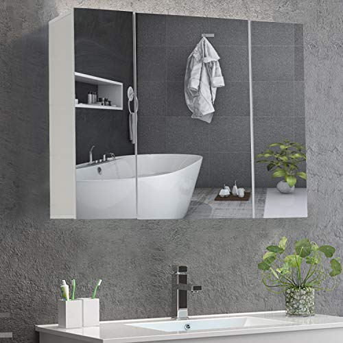 DICTAC Weiß Spiegelschrank Bad 70x15x60cm (BxTxH) Badezimmer Spiegelschrank Badschrank mit Spiegel 70cm breit...