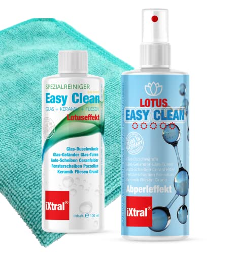 iXtral® EASY CLEAN Lotus - Glas und Keramik Versiegelung für Bad Küche inkl. Spezial-Reiniger für schmutzabweisenden Abperleffekt an Glas Fenster Fliesen Keramik Porzellan