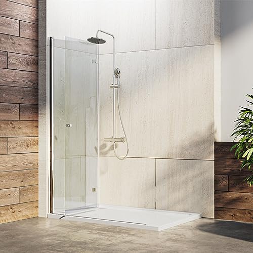 IMPTS Walk In Dusche Duschwand 90x185cm Faltbar Duschtür Duschtrennwand für Duschwanne klappbar Pendeltür aus 6mm klar ESG Glas