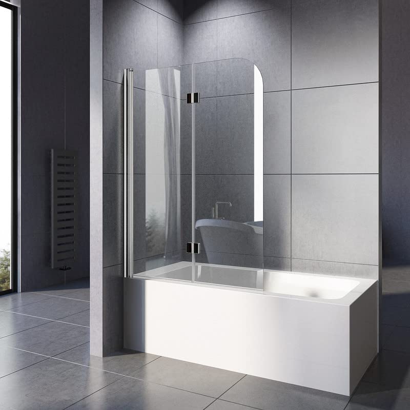 WOWINNE Duschwand für Badewanne 110x140cm Badewannenaufsatz Duschwand 2-teilig Faltbar Duschabtrennung Badewanne mit 6mm NANO ESG-Glas