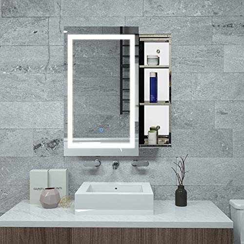Janboe LED Spiegelschrank für Bad Edelstahl Spiegelschrank mit Verschiebbarer Spiegel, Dimmfähigkeit mit...