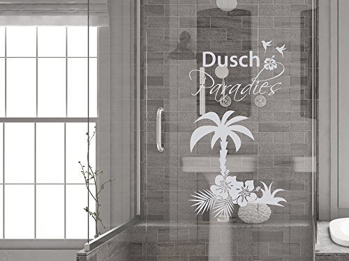 GRAZDesign Duschkabine Aufkleber Fenstertattoo Schriftzug Dusch Paradies mit Palme, Fensterfolie fürs Badezimmer - Glastattoo für Dusche / 104x57cm