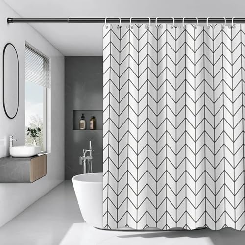 Wasserdichter bedruckter Duschvorhang fürs Badezimmer, weißer Netzstoff, Duschvorhänge fürs Badezimmer mit Haken, 175 x 220 cm (69 x 87 Zoll)