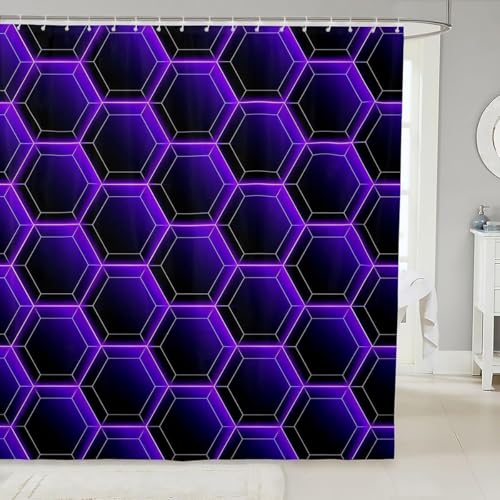Duschvorhang 120x180 cm Bienenwabe Shower Curtains 3D Geometrisches Sechseck Duschvorhänge Anti Schimmel Textil Bad Vorhang aus Waschbar Polyester Stoff für Badewanne B3523