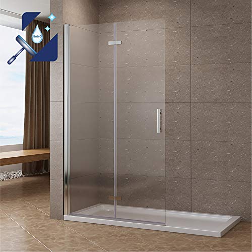 AQUABATOS® Duschabtrennung Faltbar Walk in Duschwand Glas Falttür 85 x 195 cm Duschtrennwand für Duschwanne klappbar Pendeltür Echtglas klar 6 mm ESG Nano Beschichtung OHNE Magnetdichtung