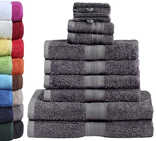GREEN MARK Textilien 10 TLG. FROTTIER Handtuch-Set mit verschiedenen Größen 4X Handtücher, 2X Duschtücher,...